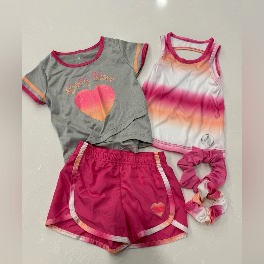 Girl Body Glove athletic set with coordinating scrunchies. GUC